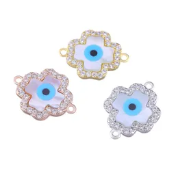 Flower Shape White Shell Blue Turkey Evil Eye Charm Double Hook for DIY Bracelet Jewelry Marking