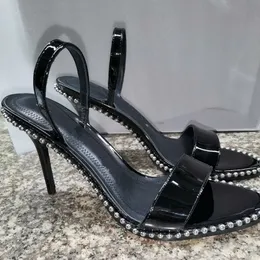 REAL PHOTO Casual Designer fashion women sandals shoes black patent leather spikes high heels sandalias de las mujeres mujer