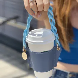 Hooks & Rails PU Leather Milk Tea Hand-Held Holder Detachable Chain Outdoor Picnic Portable Coffee Cup Outer Packaging Bag Without Water