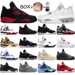 com caixa 2021 vela preto gato criado 4 4s jumpman mens calçadores de basquete de alta qualidade vermelho tatuagem metálica motoresport alternat trovão branco oreo mulheres sneakers 36-47