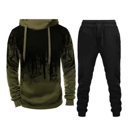 Män märke TRACKSUIT Casual Hoodies and Sweatpants Set för manlig sportkläder Två stycken satser Sweatshirt + Pants Outfit Mens kläder Y0831