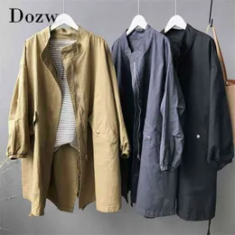 Casual Solid Korean Trench Coat Women Loose Batwing Long Sleeve Jacket Female Zipper O Neck Oversize Abrigo Mujer 210515