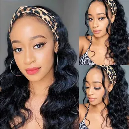 Headband Wig Body Wave Human Hair Wigs for Black Women Glueless None Lace Front Wigs 150% Density Headband Wigs Natural Color