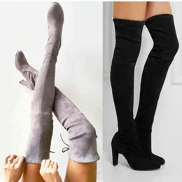 2023 Women Women High Boots Fashion Suede Leather High Cheels Lace Up Ender On the Knee Boots بالإضافة