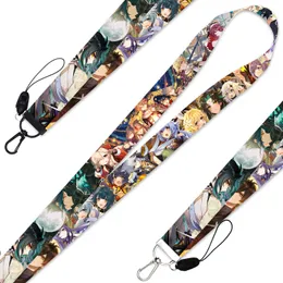 Genshin Impact Zhongli Xiao Game Keychain KeyRings Lanyard Cartoon Streamer Bag Pendant Neckrem för ID Badge Telefonhållare Y0728