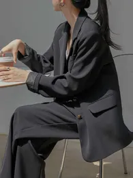 Luźny Summer Street Suit Business Black Office Eleganckie wieczorne spodnie garnitury Kobiety Koreański jednolity Tailleur Donna Odzież EG50XF 210927