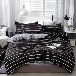 Sängkläder Sätt Fashion Black Stripe Set Comforter Teens BedClothes Sheet 3 / 4PCS Kid Vuxna Hudvänlig Duvet Cover PillowCase