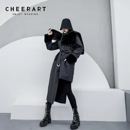 非対称キルティングジャケットの女性パーカーレースアップファーカラーコートデザイナー冬のファッションオーバーコート210427