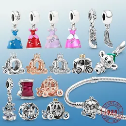 925 Sterling Silver Carriage Pumpkin Coach Charm fit Pandora Bracelet Princess Dress Dangle and Mouse Metal Beads