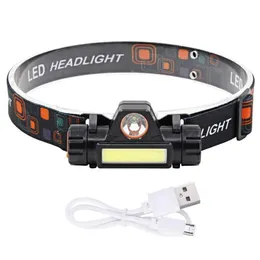 2021 Portable Head Lamp XPE COB USB uppladdningsbar vattentät ficklampa 90 ° Rotera fackljus med magnet för utomhuscamping