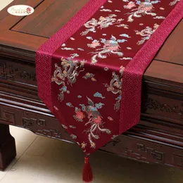 Stolt Rose Chinese Style Satin Table Runner Cloth Heminredningsflagga med Tassel Creative Cover 211117