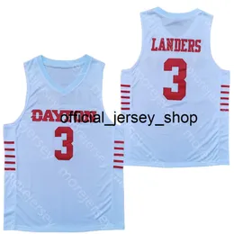 2020 New Dayton Flyers Баскетбол Джерси NCAA College 3 Landers White Все сшитые и вышивальные Мужчины Молодежный Размер