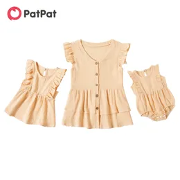 Arrival Casual Ruffled 100%Cotton Sleeveless Tops for Mom and Me 210528