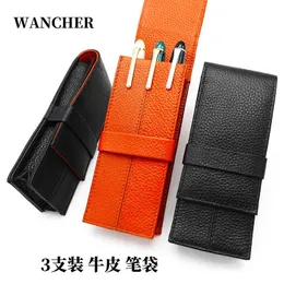 CONTACTS FAMILY Leather Single Slots Pen Case Zipper Portable