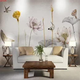 Custom Mural Wallpaper Chinese Style Hand Painted Ink Lotus Wall Painting Bedroom Study Living Room TV Background Coveringgood quatity