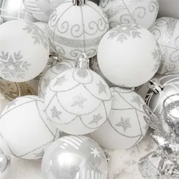 24pcs / set boxed christmas ball julgran hängande hängsmycke dekoration 6cm vitguld xmased prydnad bollar för hem parti 211104