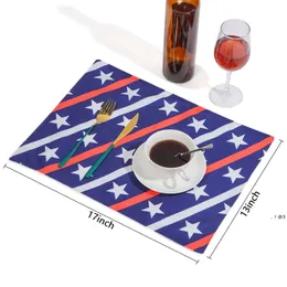 NewNew4PCS Independence Day Party Placemats Amerikanska flaggan Stjärnor Tvättbara Non-Slip Table Place Mats Kök Matbord Dekor EWD6833