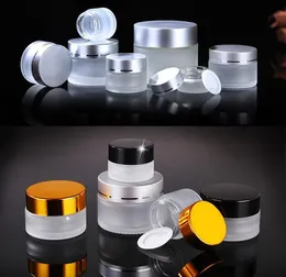 20g 30g 50g Clear Frosted Glass bottle Refillable Cosmetic Jars Empty Cream Storage Container Pot With Silver/Black/Gold Lids