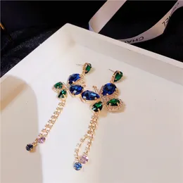 Fashion Designers Blue Hot Pink Zircon Stones Butterfly Long Earrings For Women Beautiful New Wedding Party Jewelry pendientes