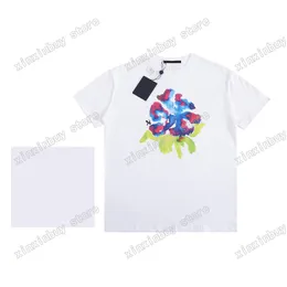 22SS Homens Mulheres Designers camisetas T-shirts Pintura a óleo de Tee Flores de manga curta Homem de manga pescoço Paris moda streetwear branco xs-l