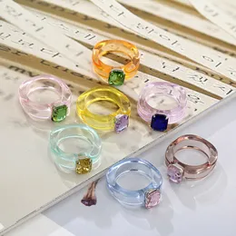 20PCS 2021 Trend Transparent Resin For Women Acrylic Rhinestone Colourful Geometric Square Rings Set Jewelry Party