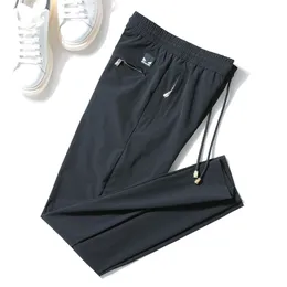 Summer Men's fashion casual thin pants male elastic waist long trousers,Stretch silky comfortable fabrics 211201