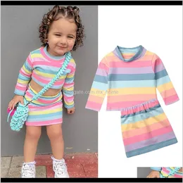 Set Abbigliamento Bambino Maternità Drop Delivery 2021 2 Pezzi Set Bambino Neonata Set a strisce di colore Manica lunga Autunno Tshirt Topsmini Gonna Outfit K