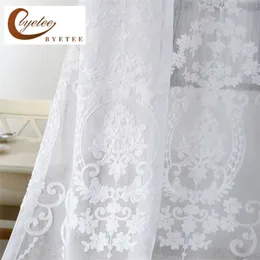 [byetee] Embroidered White Voile Tulle Sheer Curtain Encryption Curtain Bedroom Window Curtain Living Room Rideaux Voilage 211203
