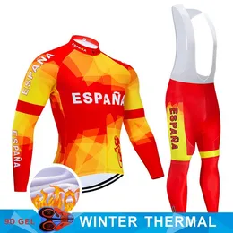 2021 Team Espana Vintercykel Jersey 9d Set MTB Uniform Cykelkläder Män Ropa Ciclismo Termal Fleece Cykel Cykling Slitage