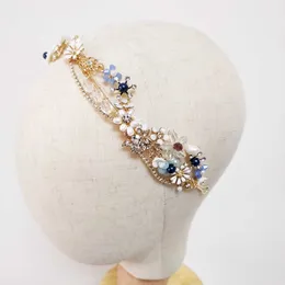 Blå blomma brud huvudband handgjorda kristall bröllop headpiece prom hår smycken 2019 x0625