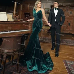 매력적인 어두운 녹색 벨벳 이브닝 드레스 섹시 한 숄더 인어 롱트 댄스 파티 드레스 2021 여성 공식 파티 가운 Vestidos Fiesta Robe de Soirée Mariage