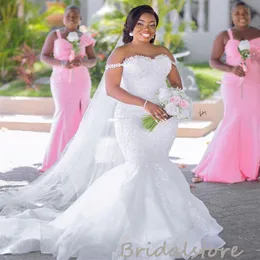 Белое платье русалки Aso ebi плюс размер винтаж с плеч хрустальная шея африканские свадебные платья элегантные бисера