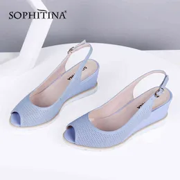 Sophitina Hallow Roma Sandálias Mulheres Peep Toe Wedges Elengant High Beels Moda Sandálias Escritório Sapatos confortáveis ​​Mulheres SC683 210513