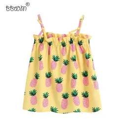 Kobiety Sweet Fashion Fruit Floral Print Ruffleds Paski Bluzki Vintage Bez Rękawów Stroje Koszulki Dziewczyny Chic Boho Topy 210520