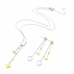 Europe America Fashion Style Jewelry Sets Lady Women Hollow Out Three Flower With Diamond Initials Necklace Earrings Sets (1Sets)
