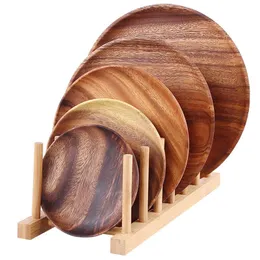 シンプルな木製の食器プレートラウンドフルーツトレイウッドディナーデザートスナック皿プレート15cm 20cm