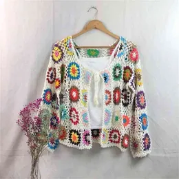 Hollow crochet sweater jacket spring and autumn fashion women's loose ethnic style cardigan casual 210914