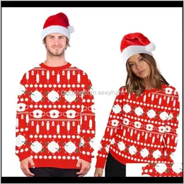 Mens Roupas Vestuário Drop Drop 2021 Xmas Vermelho Feio Homem Suéters Novidade Outono Jumpers Casal Unisex Sweatsex Engraçado Cópia 3D Tops Wome