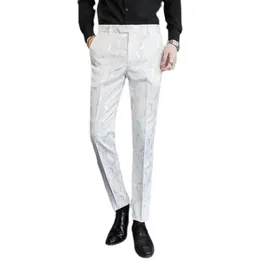 メンズスーツブレザー高品質ホワイトスーツパンツウェディングパーティードレスズボン男性ジャカード生地大型パンタロンズホムレS-4XL 5XL
