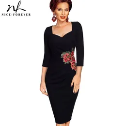 素敵な永遠のヴィンテージアップリケの花刺繍の服vestidosボディコンオフィスシース女性ビジネスドレスbtyb347 210419