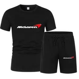 Летний Хлопок 2021men Хлопок F1 Гонки McLaren Футболка Jersey O-Hee Top Regular Футболка + Мужские Шорты Костюм Повседневная Спорт Мужчины X0909