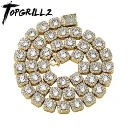 TOPGRILLZ Iced Clustered Tennis Chain Necklace in Yellow/White Gold(10mm) With Spring Clasp Hip Hop Fashion Jewelry