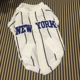 刺繍野球のシャツスポーツスタイルのストライプドッグアパレルニューヨーク服服Paw Prain Tシャツ綿春夏ベストChihuahuaブルドッグホワイトM