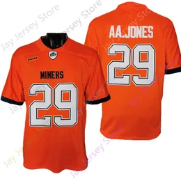 2021 NOWOŚĆ NCAA UTEP Miners Football Jersey 29 AA. Aaron Jones College Jersey Orange Navy Size Młodzież