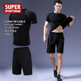 Fitness Gym Clothing Men Training Jogging Suits Sportswear For Mens Running Sport Wear Football Workout Clothes Shirt+pants 2pcs Q190521