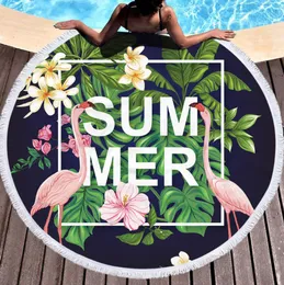 Den senaste 150 cm runda tryckta strandhandduken, Summer Flamingo Style Microfiber, Tassels känner sig mjuka, stöder anpassad logotyp