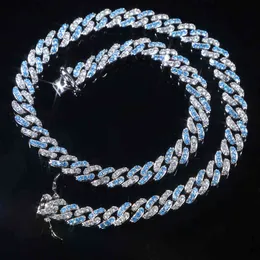 Iced Out Hip-Hop-Halskette mit Bling-CZ-Miami-Kubaner-Gliederkette. Zweifarbige blaue CZ-Choker-Halskette Hip-Hop-Damenschmuck X0509