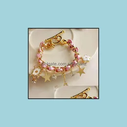 Bangle Bracelets Jewelry Fashion Weave Bracelet Stars Flower Paris Eiffel Tower Charms S353 Drop Delivery 2021 84Xph