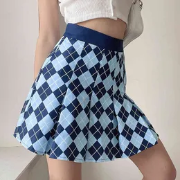 アーガイルは女性カワイイ夏のヴィンテンドチェック柄韓国のファッションの短いプリーツのスカートSaias 210415
