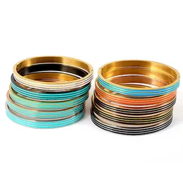 Mode Stripe Enamel Design Armband Bangles för kvinnor Rostfritt stål Bangle Gold Boho Smycken Tillbehör Pulseiras Present Q0719